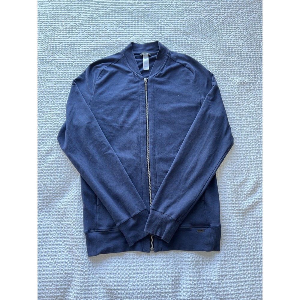 HANRO Zip Up Sweatshirt Men's Large Blue Ribbed Hem And Cuffs